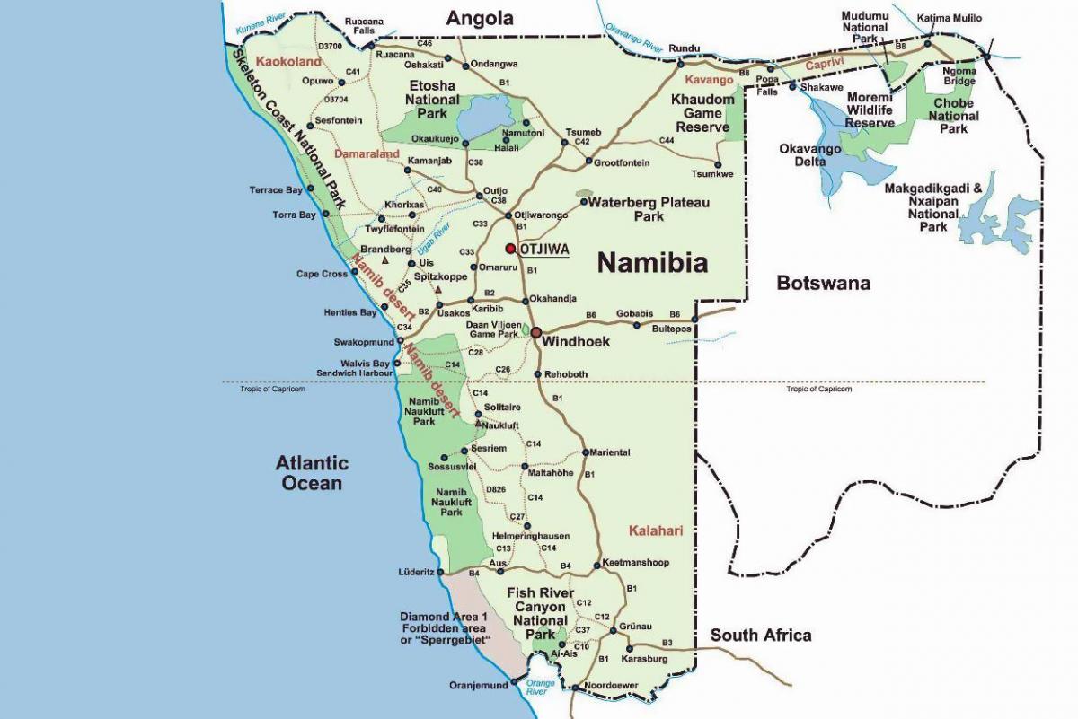 араг яс эргийн Намиби газрын зураг